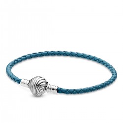 Pandora Moments Seashell Clasp Turquoise Braided Leather Bracelet