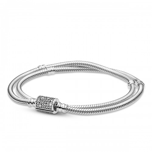 Pandora Moments Double Wrap Barrel Clasp Snake Chain Bracelet