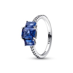 Pandora Blue Rectangular Three Stone Sparkling Ring