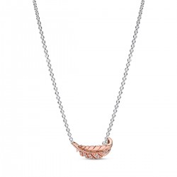 Pandora Two-Tone Floating Curved Feather Collier Necklace Pandora Two-Tone Floating Curved Feather Collier Necklace