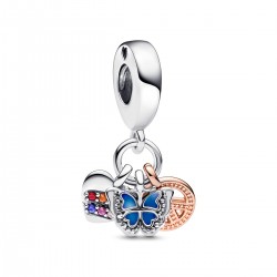 Pandora Two-Tone Rainbow Heart, Butterfly & Peace Triple Dangle Charm Pandora Two-Tone Rainbow Heart, Butterfly & Peace Triple Dangle Charm