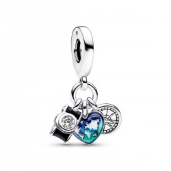 Pandora Camera, Heart & Compass Triple Dangle Charm Pandora Camera, Heart & Compass Triple Dangle Charm