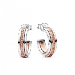 Pandora Signature Two tone Logo & Pavé Hoop Earrings Pandora Signature Two tone Logo & Pavé Hoop Earrings