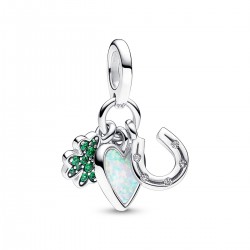 Pandora Four Leaf Clover, Heart and Horseshoe Triple Dangle Charm Pandora Four Leaf Clover, Heart and Horseshoe Triple Dangle Charm