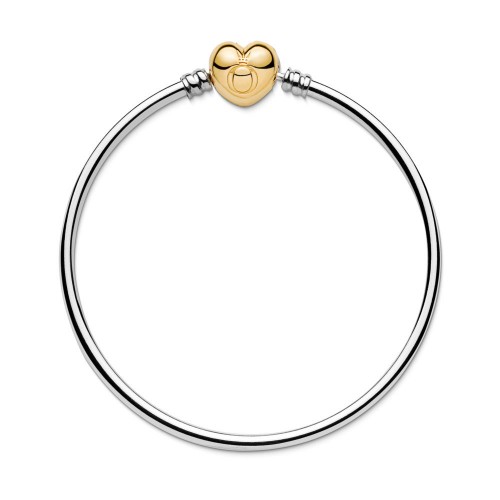 Pandora Moments Silver Bangle Bracelet, Logo Heart Clasp Pandora Moments Silver Bangle Bracelet, Logo Heart Clasp