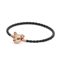 Pandora Sparkling Lion Princess, Woven Leather Bracelet