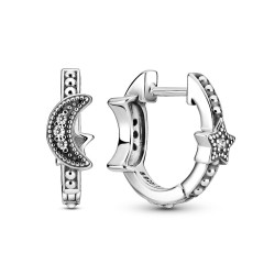 Pandora Crescent Moon & Stars Beaded Hoop Earrings