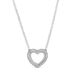Pandora Pavé Snake Chain Pattern Open Heart Collier Necklace