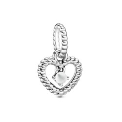 Pandora April Milky White Beaded Heart Dangle Charm