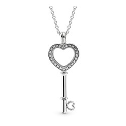 Pandora Floating Locket Heart Key Necklace, Sapphire Crystal & Clear CZ