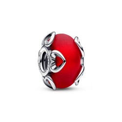 Pandora Frosted Red Murano Glass & Hearts Charm Pandora Frosted Red Murano Glass & Hearts Charm