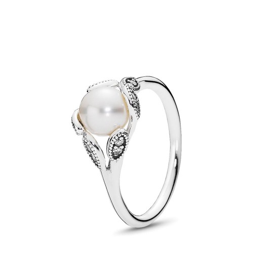 Pandora Luminous Leaves Ring, White Pearl & Clear CZ Pandora Luminous Leaves Ring, White Pearl & Clear CZ