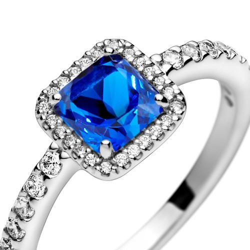 Pandora Blue Square Sparkle Halo Ring Pandora Blue Square Sparkle Halo Ring