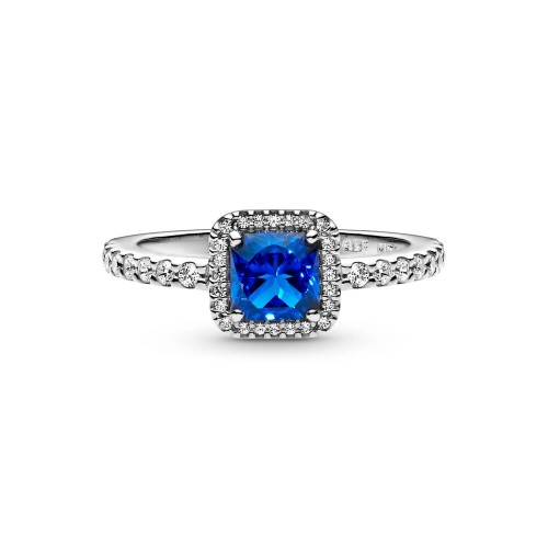 Pandora Blue Square Sparkle Halo Ring Pandora Blue Square Sparkle Halo Ring