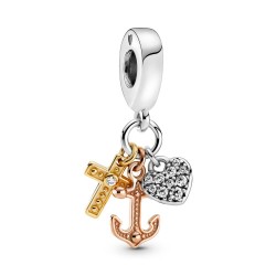 Pandora Triple-Tone Cross, Heart & Anchor Dangle Charm
