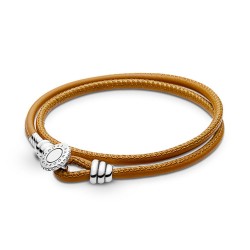 Pandora Golden Tan Double Leather Bracelet