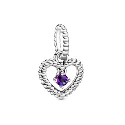 Pandora February Purple Beaded Heart Dangle Charm