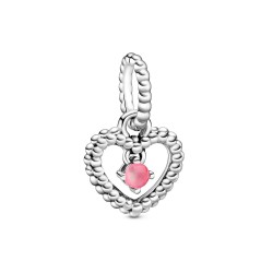 Pandora October Petal Pink Beaded Heart Dangle Charm Pandora October Petal Pink Beaded Heart Dangle Charm