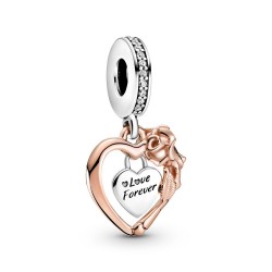 Pandora Heart & Rose Flower Dangle Charm Pandora Heart & Rose Flower Dangle Charm