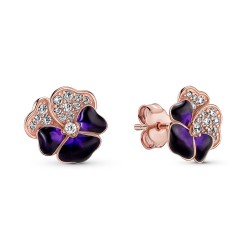 Pandora Deep Purple Pansy Flower Stud Earrings