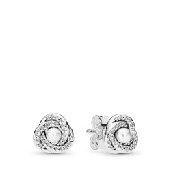 Pandora Luminous Love Knots Stud Earrings, White Crystal Pearl & Clear CZ