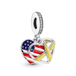 Pandora Heart, Flag & Remembrance Ribbon Double Dangle Charm Pandora Heart, Flag & Remembrance Ribbon Double Dangle Charm