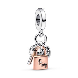 Pandora Two-tone Key, Padlock & Heart Triple Dangle Charm Pandora Two-tone Key, Padlock & Heart Triple Dangle Charm