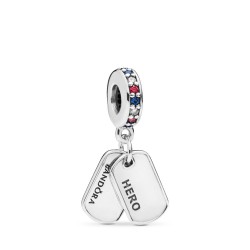 Pandora Hero Dog Tag Dangle Charm, Multi-Colored CZ & Blue Crystals Pandora Hero Dog Tag Dangle Charm, Multi-Colored CZ & Blue Crystals