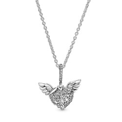 Pandora Pavé Heart and Angel Wings Necklace