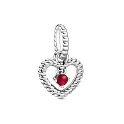 Pandora January Dark Red Beaded Heart Dangle Charm