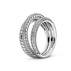 Pandora Triple Band Pavé Snake Chain Pattern Ring