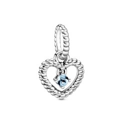 Pandora March Aqua Blue Beaded Heart Dangle Charm