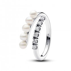 Pandora Treated Freshwater Cultured Pearls & Pavé Open Ring Pandora Treated Freshwater Cultured Pearls & Pavé Open Ring
