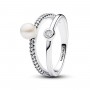 Pandora Treated Freshwater Cultured Pearl & Pavé Double Band Ring Pandora Treated Freshwater Cultured Pearl & Pavé Double Band Ring