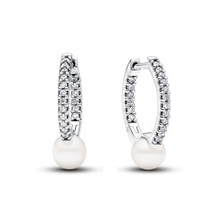 Pandora Treated Freshwater Cultured Pearl & Pavé Hoop Earrings Pandora Treated Freshwater Cultured Pearl & Pavé Hoop Earrings
