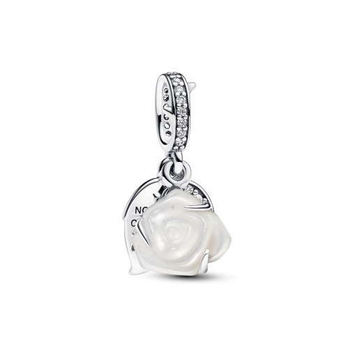 Pandora White Rose in Bloom Double Dangle Charm