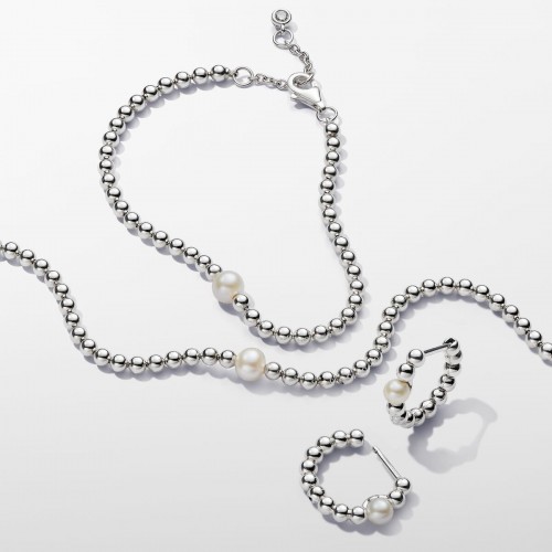Pandora Treated Freshwater Cultured Pearl & Beads Hoop Earrings