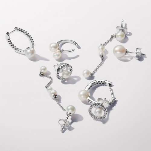 Pandora Treated Freshwater Cultured Pearl & Pavé Hoop Earrings