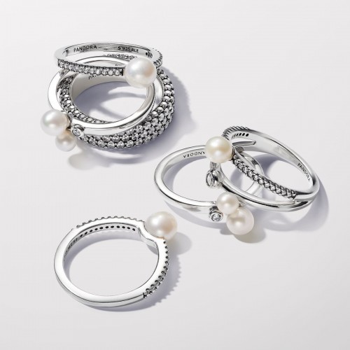 Pandora Treated Freshwater Cultured Pearl & Pavé Double Band Ring