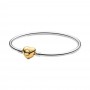 Pandora Moments Silver Bangle Bracelet,  Logo Heart Clasp