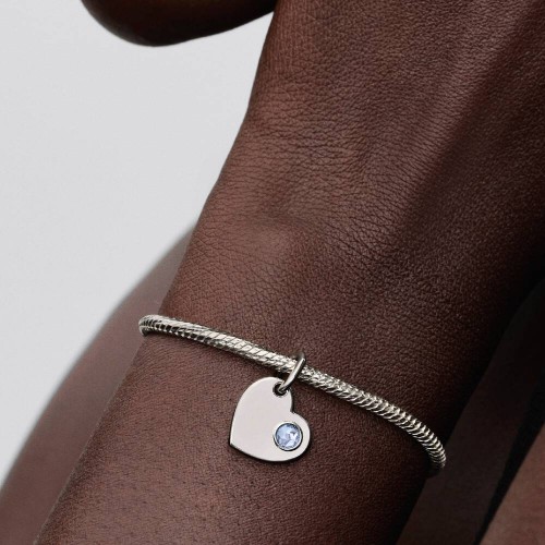 Pandora March Engravable Aqua Blue Stone Heart Dangle Charm Pandora March Engravable Aqua Blue Stone Heart Dangle Charm