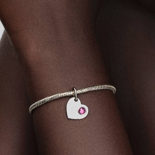 Pandora October Engravable Pink Stone Heart Dangle Charm Pandora October Engravable Pink Stone Heart Dangle Charm