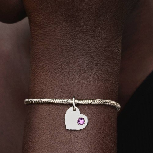 Pandora February Engravable Heart Purple Stone Heart Dangle Charm Pandora February Engravable Heart Purple Stone Heart Dangle Charm