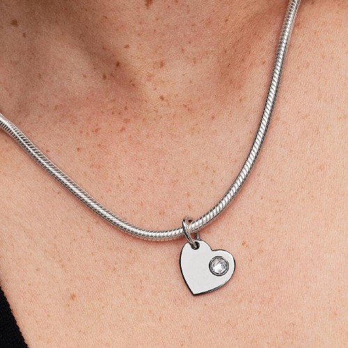 Pandora April Engravable Heart Clear Stone Dangle Charm Pandora April Engravable Heart Clear Stone Dangle Charm