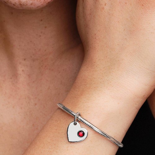 Pandora January Engravable Red Stone Heart Dangle Charm Pandora January Engravable Red Stone Heart Dangle Charm