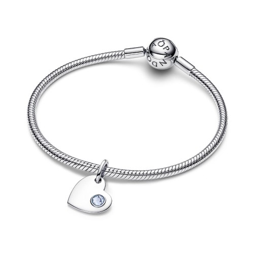 Pandora March Engravable Aqua Blue Stone Heart Dangle Charm Pandora March Engravable Aqua Blue Stone Heart Dangle Charm
