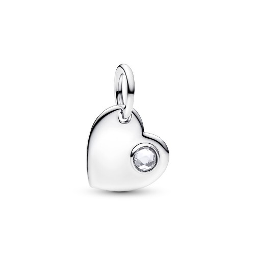 Pandora April Engravable Heart Clear Stone Dangle Charm Pandora April Engravable Heart Clear Stone Dangle Charm