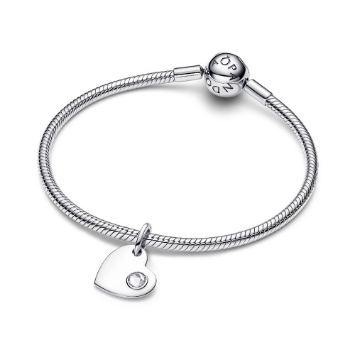 Pandora April Engravable Heart Clear Stone Dangle Charm Pandora April Engravable Heart Clear Stone Dangle Charm