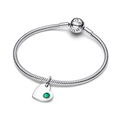 Pandora May Engravable Heart Green Stone Dangle Charm Pandora May Engravable Heart Green Stone Dangle Charm