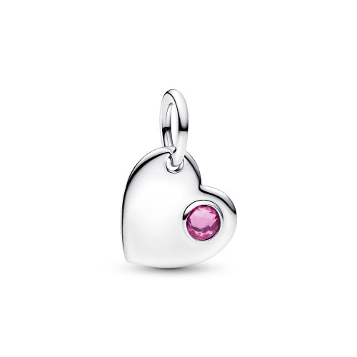 Pandora October Engravable Pink Stone Heart Dangle Charm Pandora October Engravable Pink Stone Heart Dangle Charm